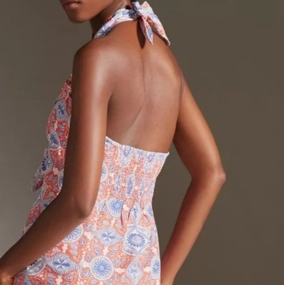 Anthropologie Maeve Linen Halter Mini Dress Colorful Size LP - Picture 3 of 12